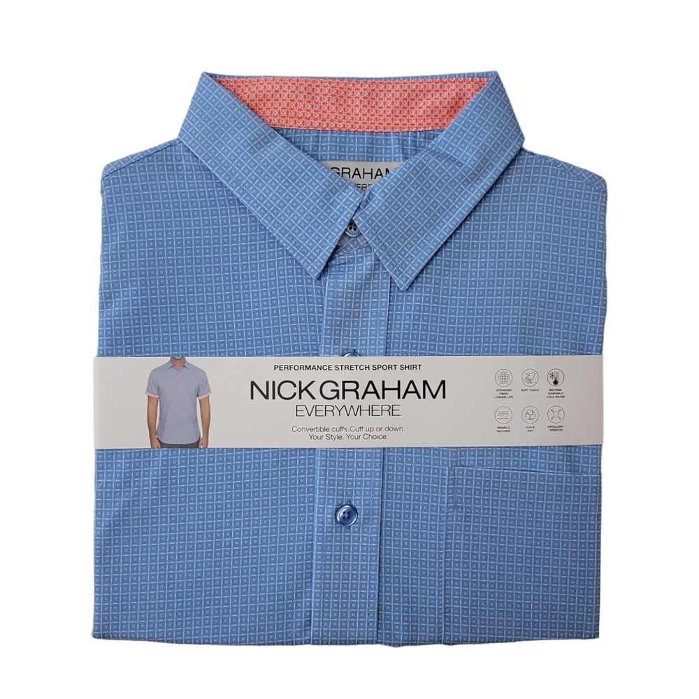 NWT Nick Graham Men's Short Sleeve Performance Stretch Shirt Blue Small